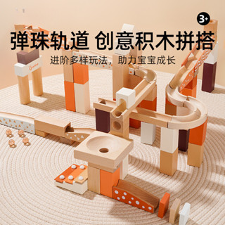 大自然木質彈珠軌道積木益智拚裝滾珠實木玩具