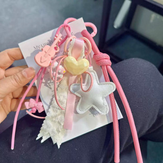 ins粉色蝴蝶結珠鍊手機掛鏈 珍珠愛心撞色鏈條 CCD掛鏈 手機掛繩 防丟吊繩春日包包掛件串珠掛件鑰匙扣miu係包掛掛繩