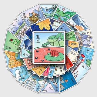 [滿99出貨]50張卡通原創二十四節氣小清新風景咕卡防水裝飾手機平板滑板貼紙
