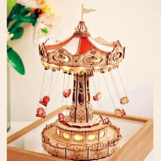 Bebe🌟臺灣出貨🔥DIY拼裝八音盒 空中飛椅拼圖 木質拚裝模型diy 3D拚圖創意 擺件 3D拼圖 創意擺件送禮
