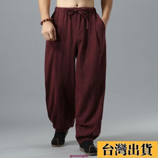🚚限時低價🚚夏季禪修棉麻男裝燈籠褲亞麻布居士服禪意闊腿長褲子男 冰絲長褲 工作褲 涼感褲 長褲男 休閒長褲 運動褲
