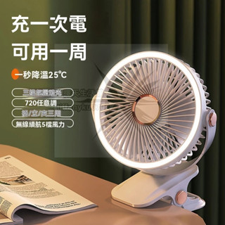 【臺灣出貨】USB風扇10000mAh 循環扇 燈光風扇 四合一風扇 可夾可立可掛夜燈風扇 五檔調節 手持方式 夾子風
