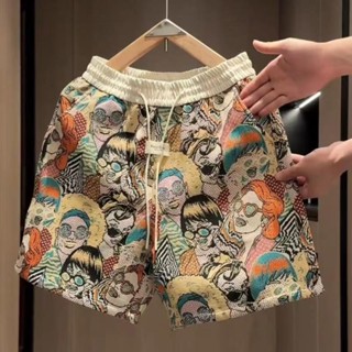 自由穿行🌟精品男裝夏季新款高檔潮牌印花休閒短褲男女款時尚寬鬆百搭透氣運動五分褲
