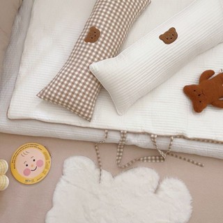 Cute Grid❤ ins韓版全棉寶寶防撞枕 嬰兒床圍新生兒抱枕靠枕刺繡小熊長條抱枕