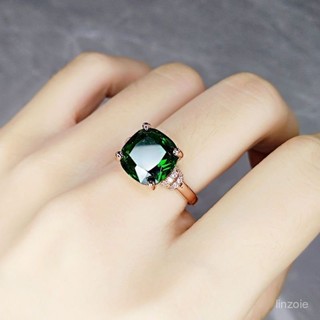 🌸臺灣出貨🌸高檔祖母綠戒指女玫瑰金綠碧璽戒指寶石指環顯細顯白透輝玉石