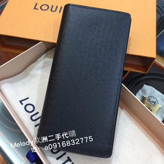 二手精品【Lν 路易尉登】 BRAZZA系列 Taiga黑色皮革 對開長夾 男士長夾錢包 M30501