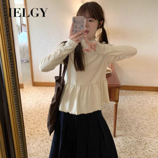 IELGY 女士半高領長袖上衣修身蕾絲T恤