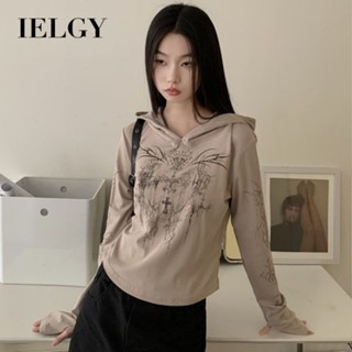 IELGY 女士休閒連帽衛衣短款長袖T恤