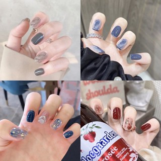[限時折扣 臺灣熱賣]藍色暈染櫻桃24片套穿戴甲美甲貼指甲貼片假指甲成品可拆卸甲指甲