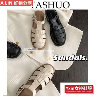 ✨限時低價✨平底復古羅馬鞋女鞋子2024年新款夏季編織軟皮軟底百搭小涼鞋ajun5