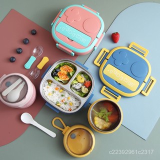 💯熱銷免運💯不銹鋼寶寶餐盤嬰兒童餐具註水保溫輔食碗飯盒式分格卡通吃飯套裝 便當盒 雙層便當盒 保鮮餐盒 分隔便當盒