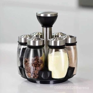 🔥臺灣熱賣🔥調料盒套裝調味罐廚房家用創意旋轉調味瓶佐料盒玻璃調料瓶罐