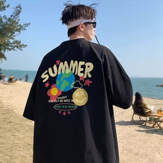 潮牌 新款 短袖男女生 情侶款 地球 印花 T恤男 夏季 圓領 百搭 半袖 五分袖 短袖男 男t（BW574）