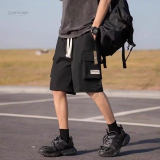 夏季休閑五分短褲男 美版運動寬松男生短褲 美式哈倫多口袋抽繩短褲男 古著涼感純棉機能短褲男 Manscape