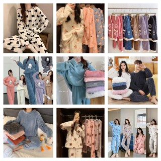 秋冬珊瑚絨睡衣女外穿法蘭絨加厚長袖保暖家居服睡袍時尚大碼套裝 6WMB