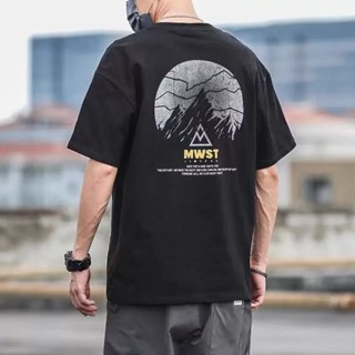 美式復古 ins潮牌山峰印花圓領短袖男 夏季簡約個性潮流T恤情侶 大碼寬鬆百搭短袖 上衣（HLT428）【壹號站】