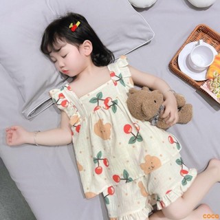 嬰兒紗布睡衣女童夏季薄款背心短褲套裝兒童小女孩寶寶公主家居服【COCO】