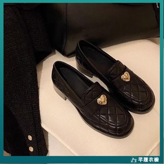 爆款新品特賣·34-39碼 真皮厚底樂福鞋女 小香風菱格一腳蹬平底單鞋 復古英倫風小皮鞋女PXNV