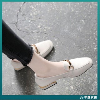 網紅爆款·軟皮樂福鞋 女 一腳蹬懶人鞋 2025春款百搭方頭粗跟單鞋 淺口英倫小皮鞋