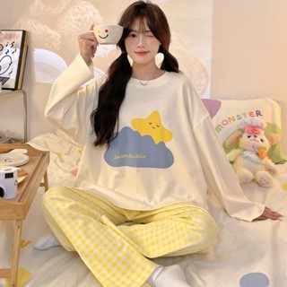 【衣海洋】100%純棉睡衣女 春秋季長袖 長褲套頭居家服 學生ins宿捨可外穿秋冬家居服套裝 舒適純棉圓領睡衣