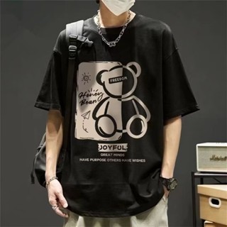 M-8XL臺灣出貨 時尚小熊短袖T恤男 韓版大尺碼男裝 休閒寬鬆落肩五分袖上衣 胖子顯瘦 男生衣服 短t 加肥加大尺碼
