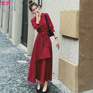 😘悠悠🎀熱賣🎀推薦🎀洋裝 女生洋裝 酒紅色法式小眾設計感長袖連衣裙女秋2024新款名媛氣質不規則長裙