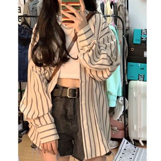 小可家條紋襯衫外套女夏季2025新款韓係設計感小眾薄款防曬開衫長袖上衣 韓係上衣 夏季上衣 女生上衣 韓版上衣 韓係穿搭