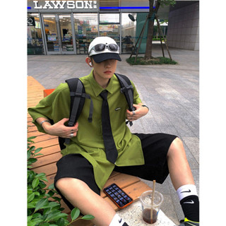 臺灣出貨23號街區學院風短袖襯衫男款夏季寬鬆上衣設計感小眾潮牌襯衣ins 夏季襯衫 男生襯衫 透氣襯衫 防曬襯衫 韓係襯