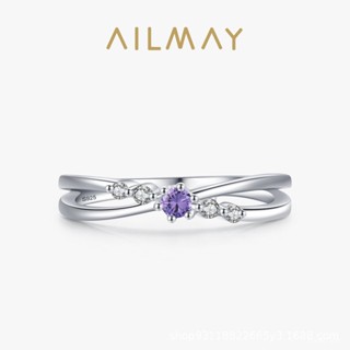 AILMAY✨正品授權✨香港直發S925純銀紫色鋯石交叉戒指女歐美小眾設計優雅冷淡風食指指環 女生戒指 韓版戒指