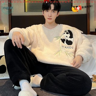 熱賣 男士睡衣寬鬆刷毛家居服冬天法蘭絨[D1205]冬季珊瑚絨睡衣男卡通加絨加厚加大寬鬆法蘭絨男士睡衣套裝可外穿11