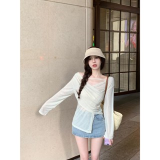 【PING'S🌞】不規則 上衣 小心機 夏季 防曬衫 長袖 薄款 透氣 空調衫 不規則 開叉 T恤衫