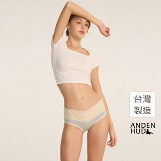 【Anden Hud】抗菌系列．V蕾絲中腰三角內褲(嫩灰-點點) 純棉臺灣製