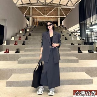 🔥【中大碼女裝】S-4XL 高階感西裝套裝 休閒長袖西裝外套開叉半身裙兩件套套裝 大尺碼女裝 大碼西裝套裝女 上班通勤