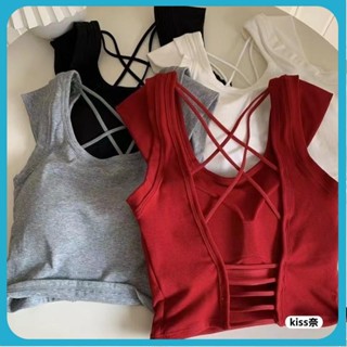 【全店折扣】韓版帶胸墊辣妹紅色港風露背吊帶背心女內搭外穿夏交叉美背打底上衣女JS
