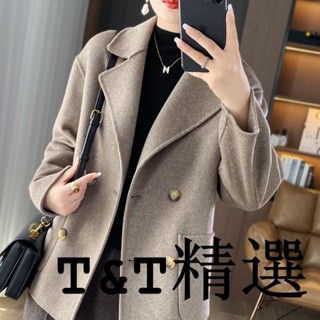 T＆T精選羊毛大衣女雙麵呢韓版媽媽大碼寬鬆簡約短款顯瘦風衣中老年外套外