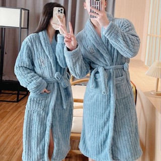 長毛絨珊瑚絨情侶睡袍秋冬保暖男法蘭絨睡衣女晨袍家居服奢華浴袍