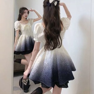WIT#宴會禮服❤️甜妹辣妹名媛宴會高級漸變色方領甜美連衣裙夏季新款蓬蓬裙溫柔法式泡泡公主洋裝生日