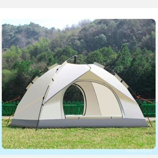 桃園倉庫🚚 帳篷戶外露營全自動液壓米白防水遮陽野餐旅遊登山加厚雙層家庭風