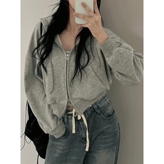 Codibook｜韓國 Loonough 鬆身直筒抽繩短版拉鍊連帽外套［預購］拉鍊外套 連帽上衣 女裝