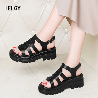 IELGY 女式皮革編織羅馬風格厚底涼鞋