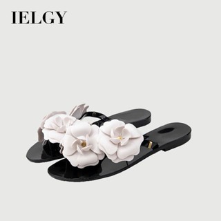 IELGY 新款夏季山茶花拖鞋平底果凍夾人字拖女式防滑花朵沙灘