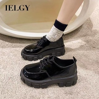IELGY 綁帶皮鞋女新款2025英倫風學生復古厚底平底鞋