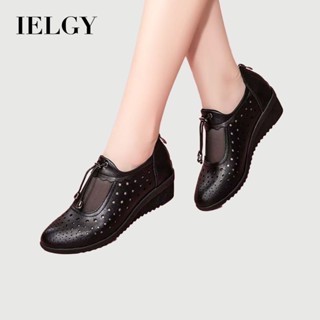 IELGY 新款夏季透氣鏤空軟底繫帶皮鞋媽媽舞鞋健身跳舞