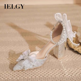 IELGY 女士珍珠蝴蝶結高跟鞋細高跟涼鞋