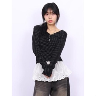 Codibook｜韓國 EEZEE 柔軟開襟點點T恤［預購］長袖上衣 女裝