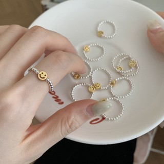 ✨新店促銷☜桃園出貨✨簡約彈力微笑臉戒指女百搭時尚小眾設計感S925銀指環ins食指戒潮