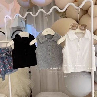 【芭樂兔】女童韓系洋氣背心女寶寶夏季無袖POLO領上衣兒童時髦修身短款T恤 女童背心 兒童T恤 夏季童裝
