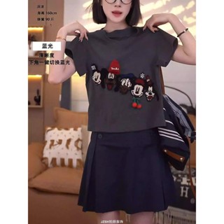 圓領大版上衣 刺繡短袖 t桖女上衣 純棉大碼T恤 重工米奇刺繡短袖t恤女 寬鬆顯瘦時尚上衣女 夏季短袖衣服 女裝