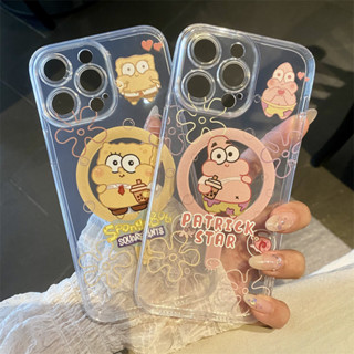海綿寶寶磁吸支架適用蘋果15手機殼iPhone14promax透明16/13軟套