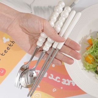 ✨新店促銷☜桃園出貨✨【30天熱銷1107件】勺子套裝ins可愛不銹鋼叉子筷子三件套學生便攜餐具收納盒
